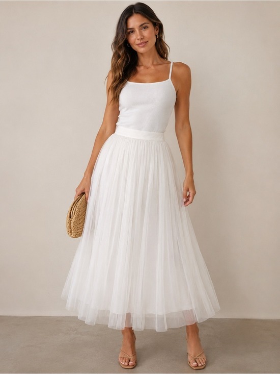 HALARA Dresses & Skirts - NWT Halara White Mesh Overlay Flowy Midi Tulle Skirt XS Balletcore